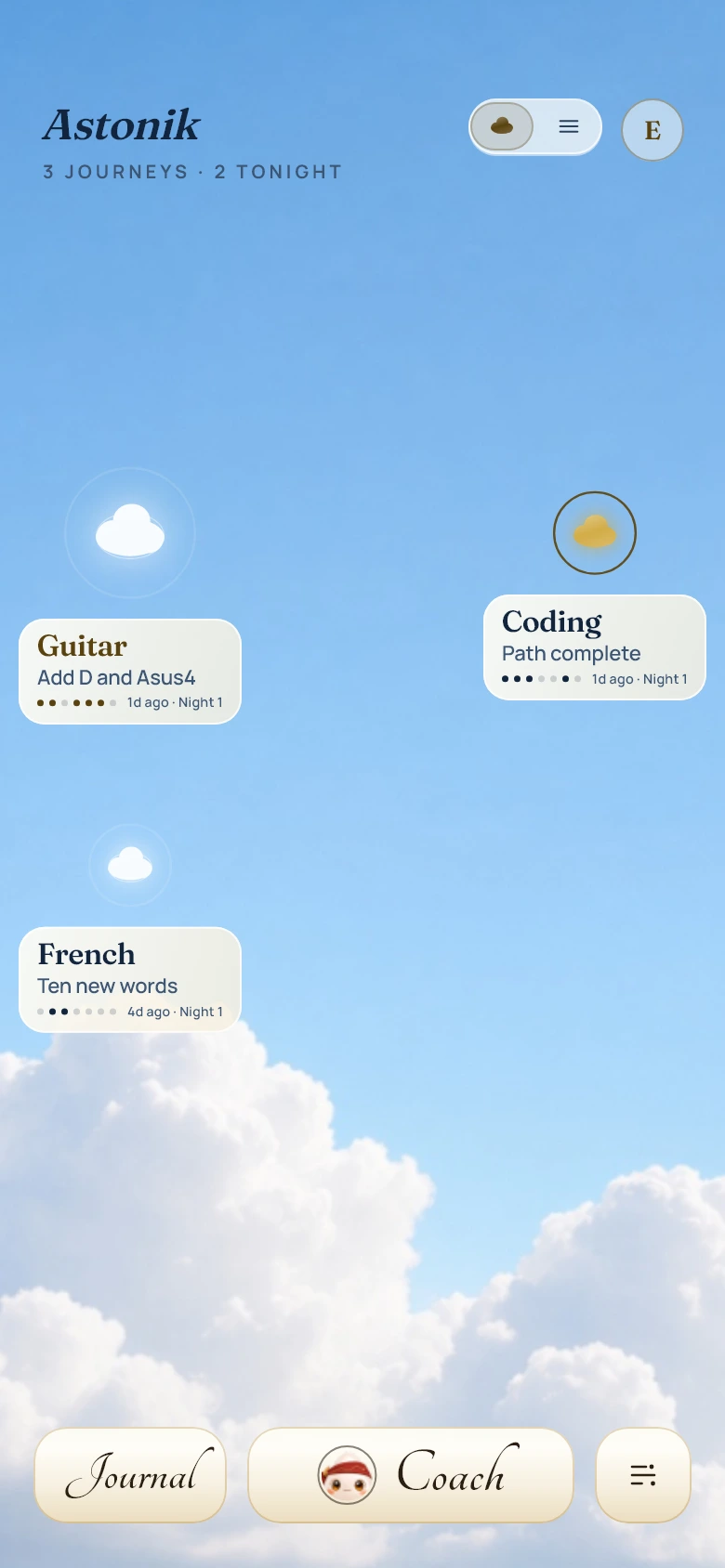 Home screen in Morning Clouds