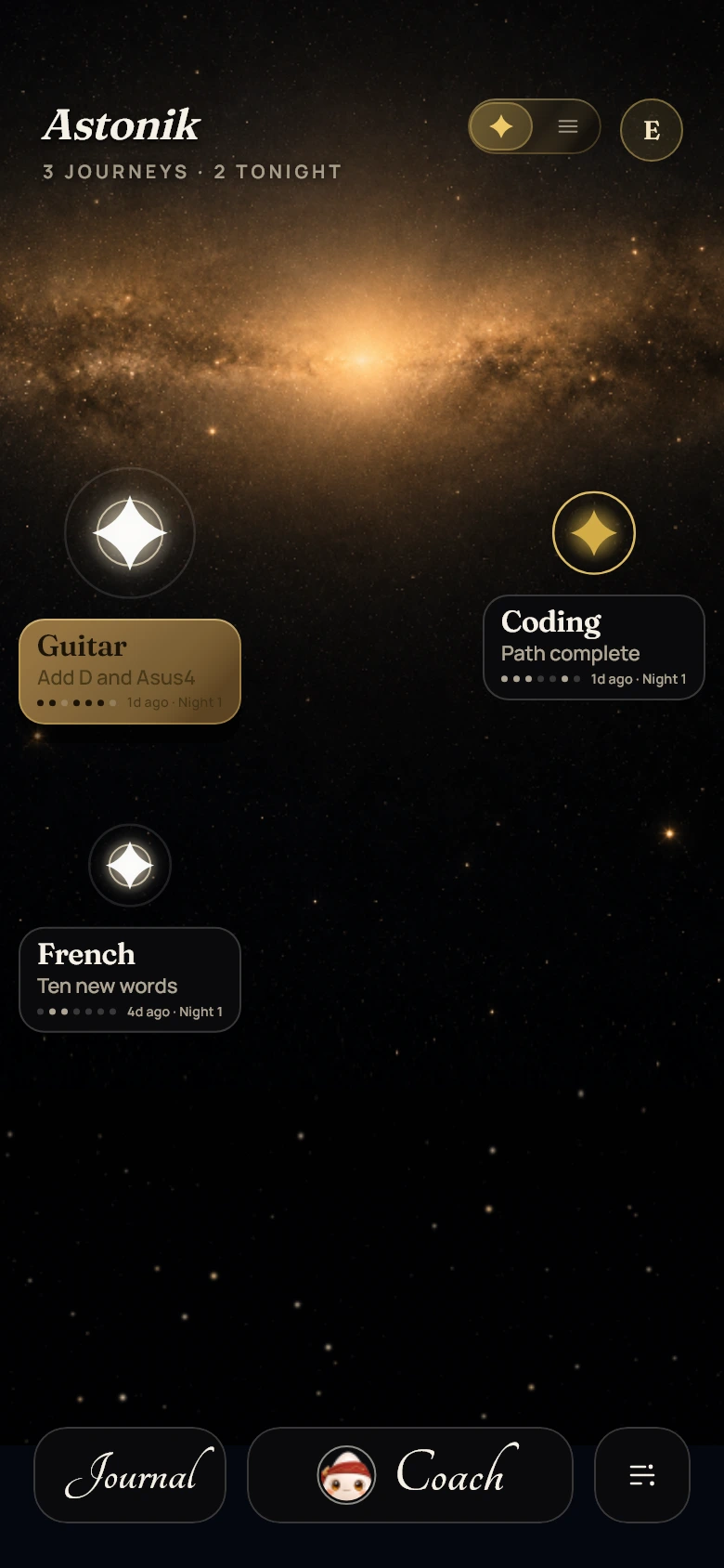 Home screen in Galactic Core